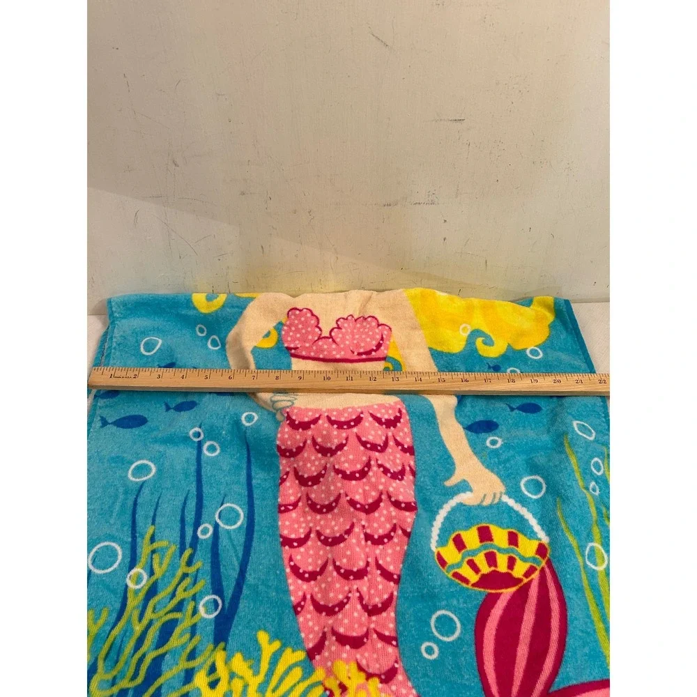 Unbranded Mermaid Hooded Beach Towel OS Blue Pink Cotton Poncho Kids